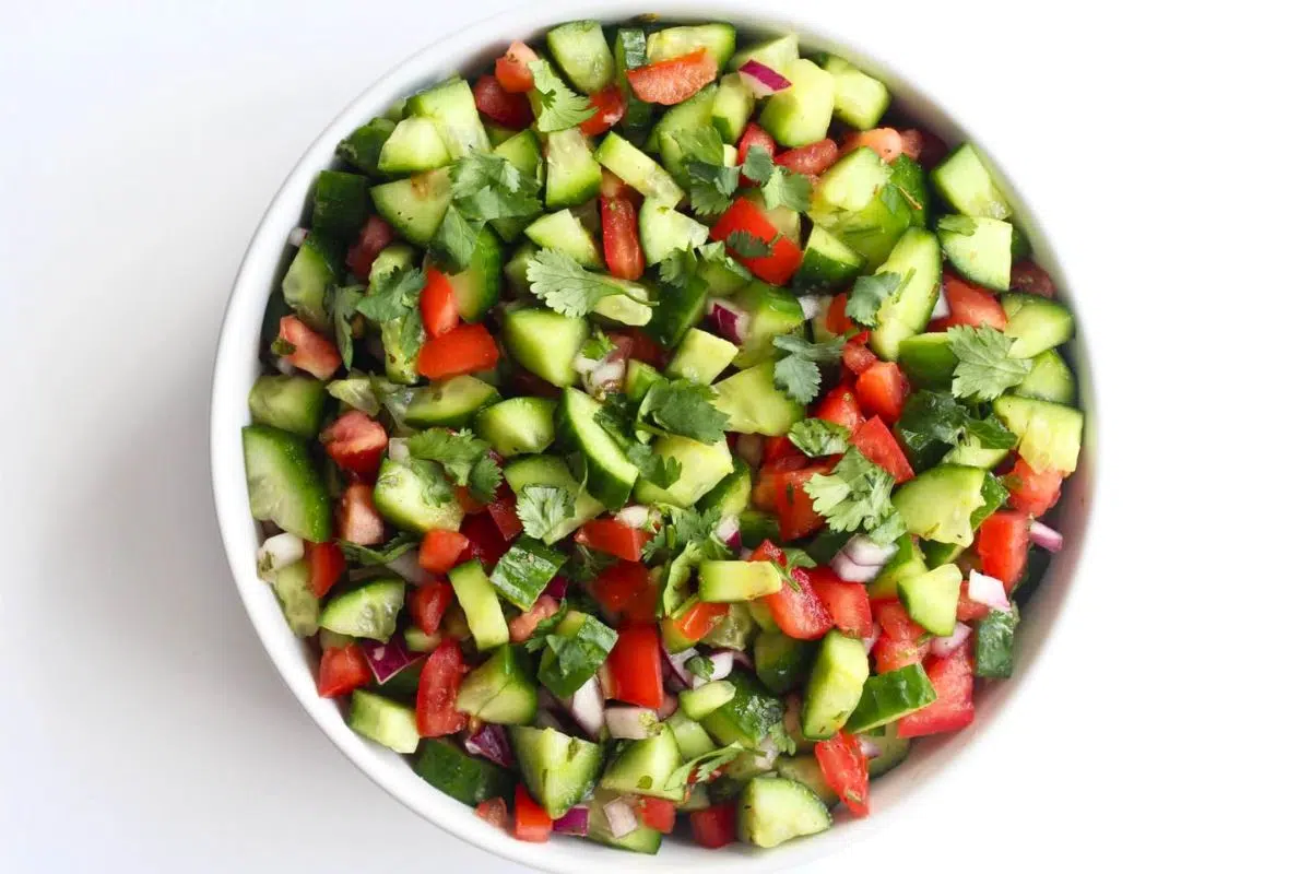 Shirazi Salad in a bowl.