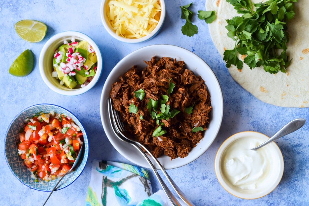 Slow Cooker Shredded Mexican Beef Wraps overhead view.