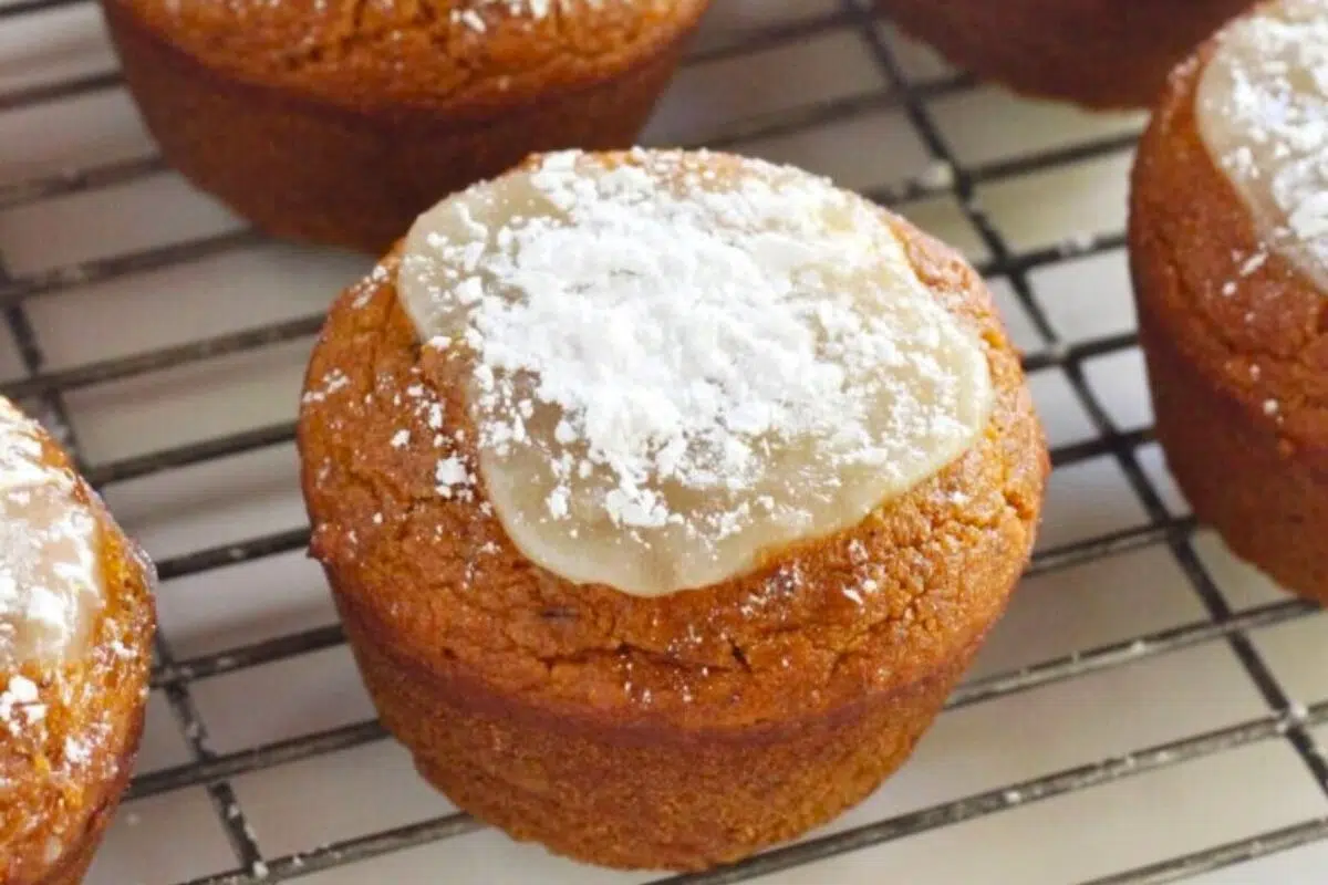 Vegan Pumpkin Cream Cheese Muffins close up look.