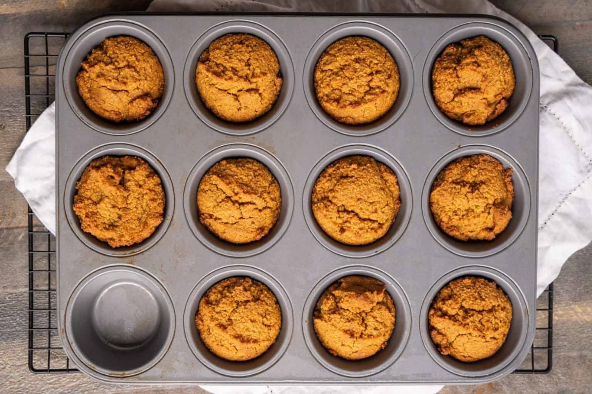 Almond Flour Pumpkin Muffins overhead view.