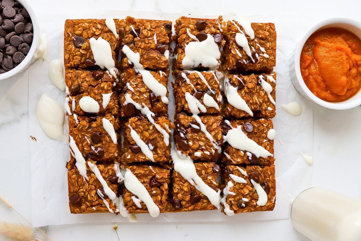 Pumpkin Oatmeal Bars overhead view.