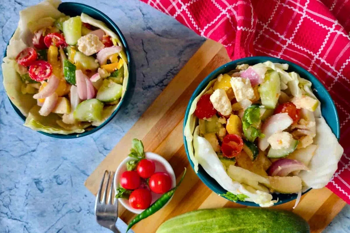 Keto Greek Salad overhead view.
