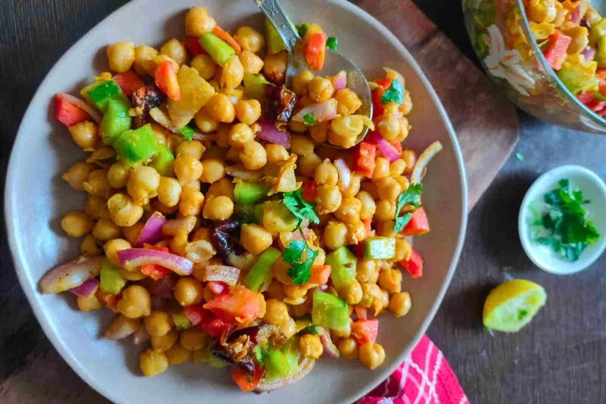 Moroccan-Spiced Chickpea Salad on a plate.