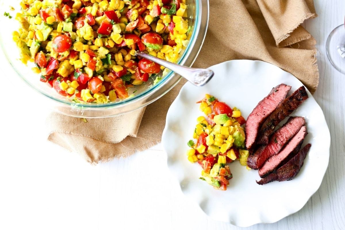 Charred Corn Salad with Avocado Zesty Lime overhead view.