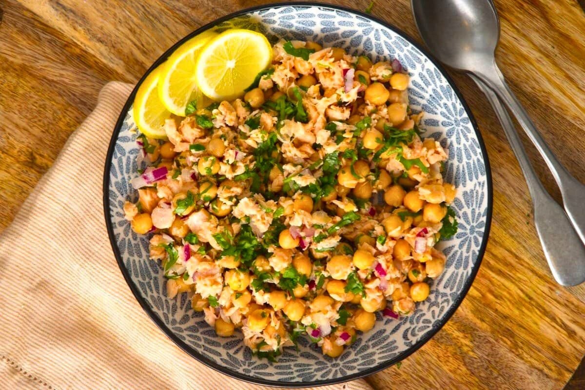 Chickpea Salmon Salad overhead view.