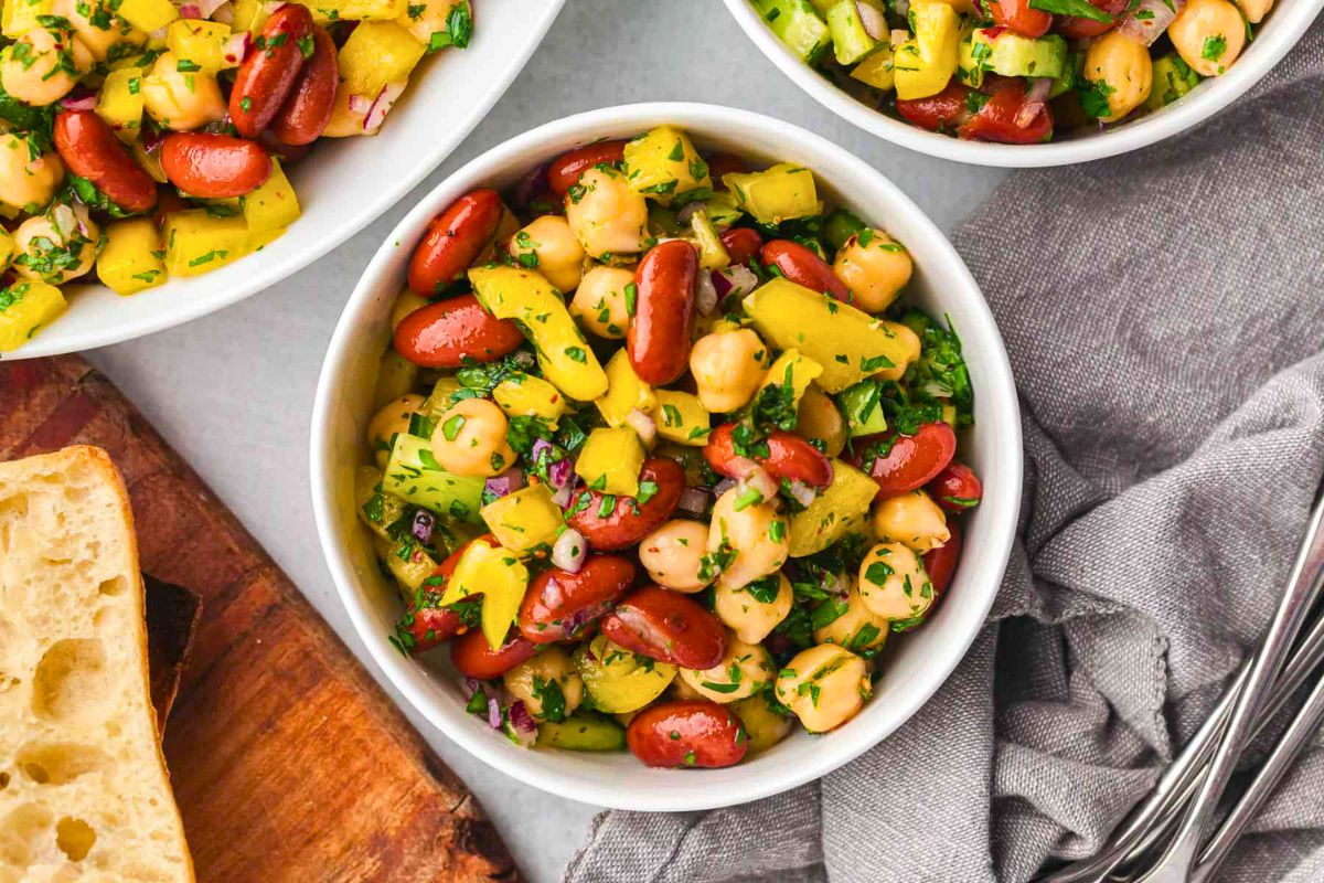 Chickpea and Kidney Bean Salad overhead view.