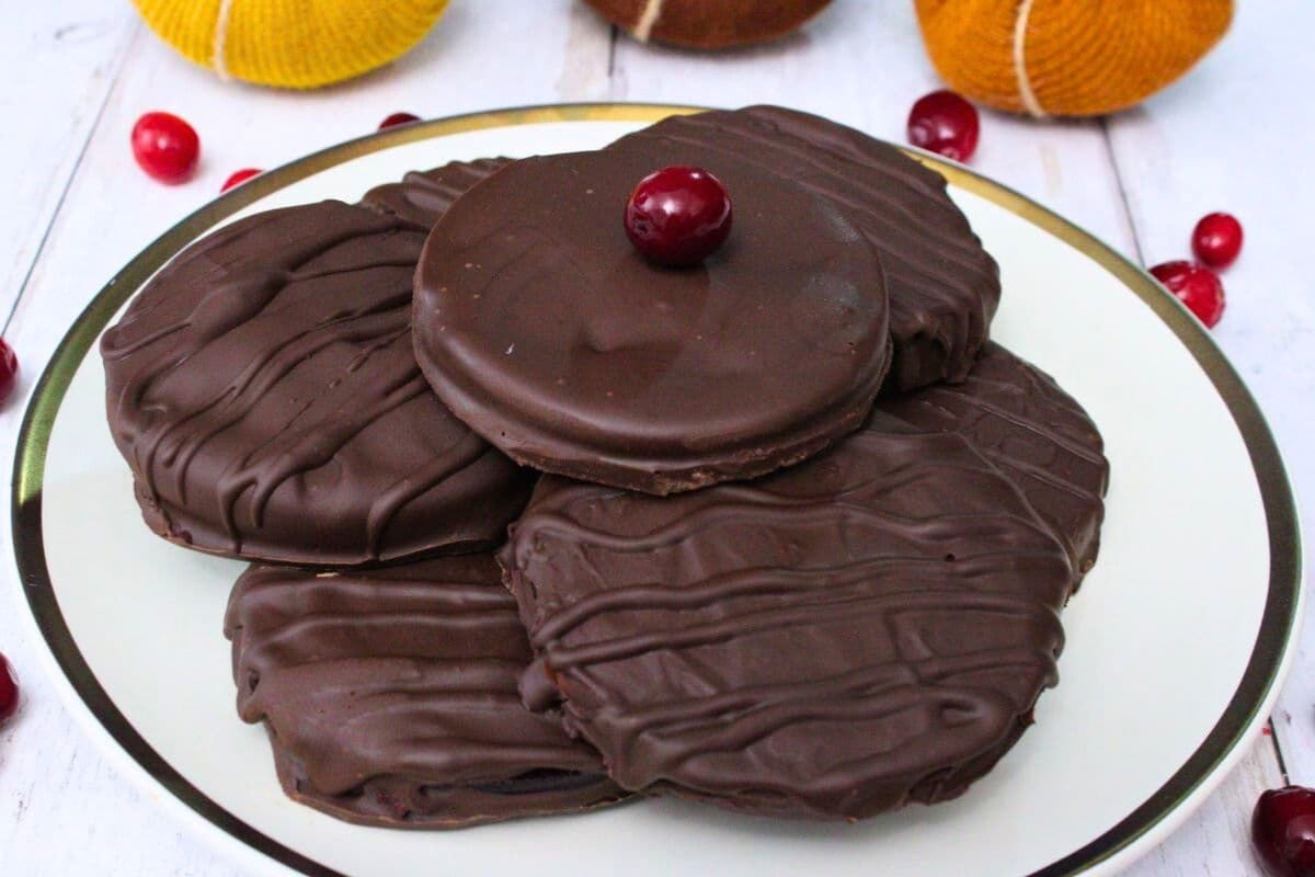 Chocolate Covered Cranberry Sauce on a plate.