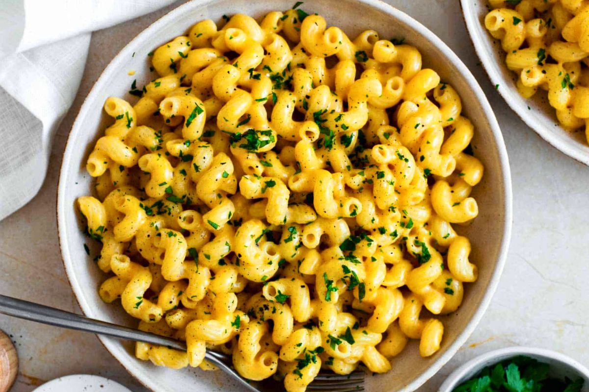 Protein Cottage Cheese Mac and Cheese served in a bowl.