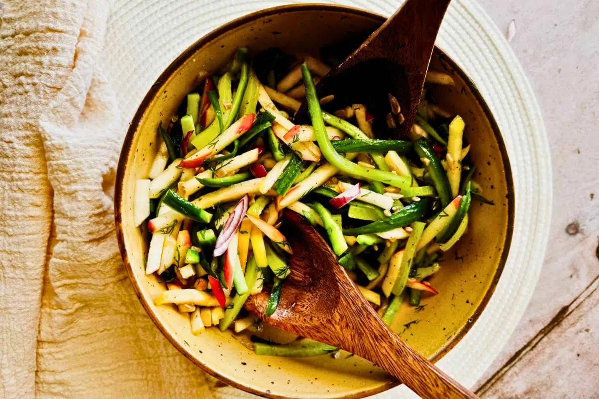 Cucumber and Apple Salad in a bowl.