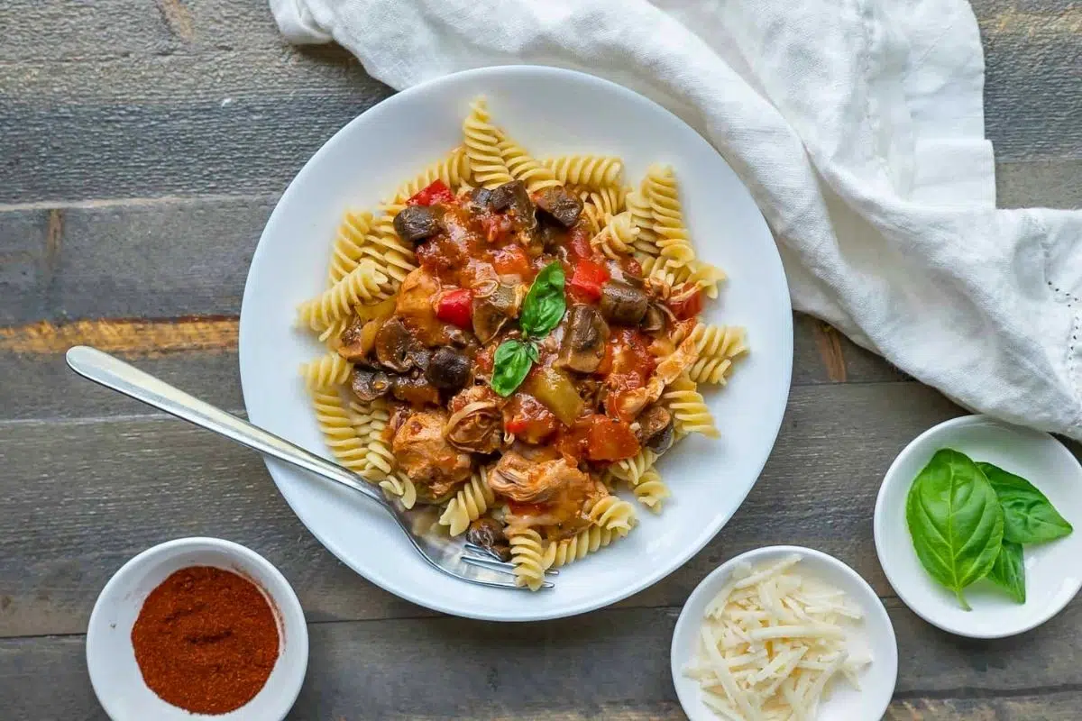 Instant Pot Chicken Cacciatore overhead view.
