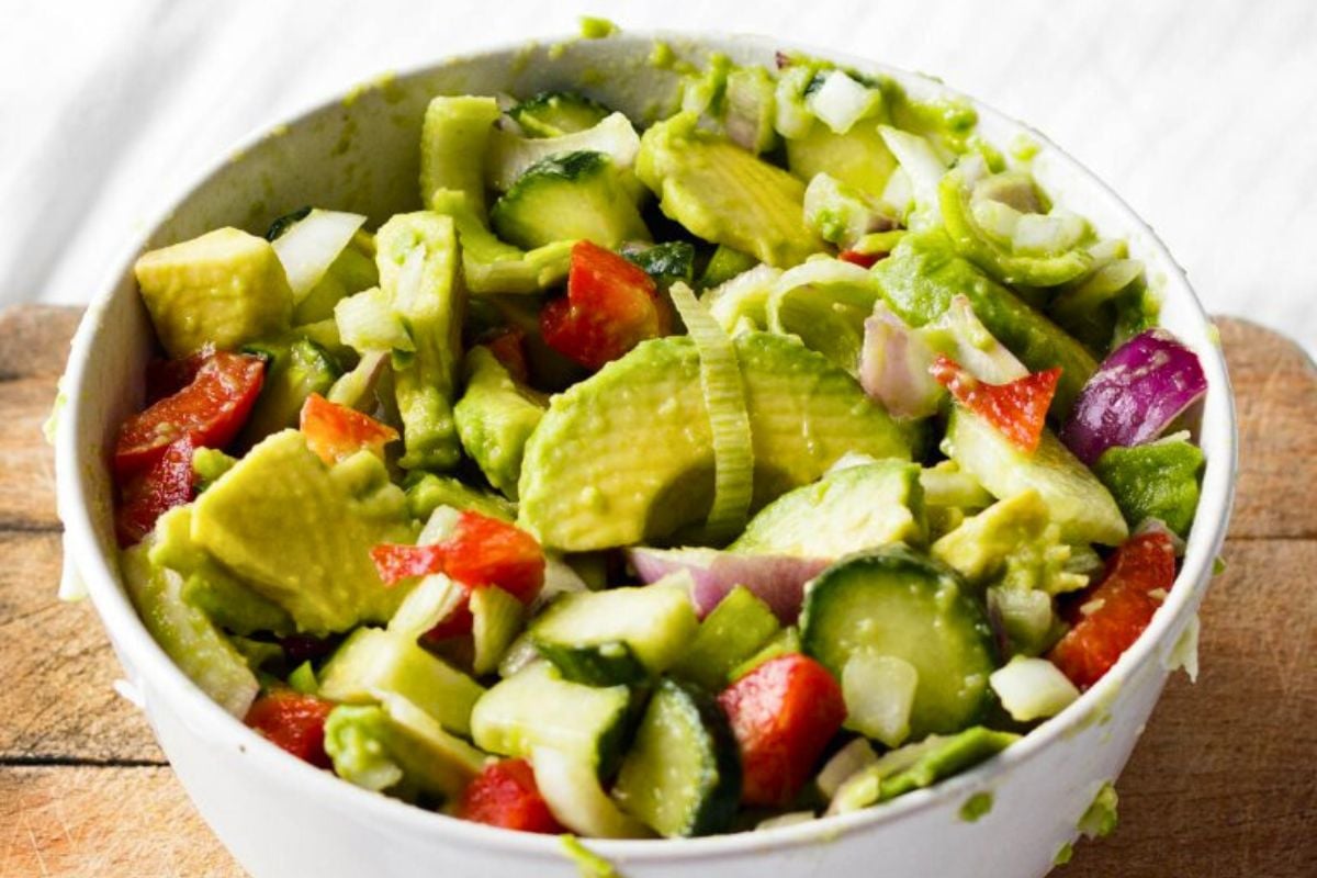 Messy Avocado Summer Salad in a bowl.