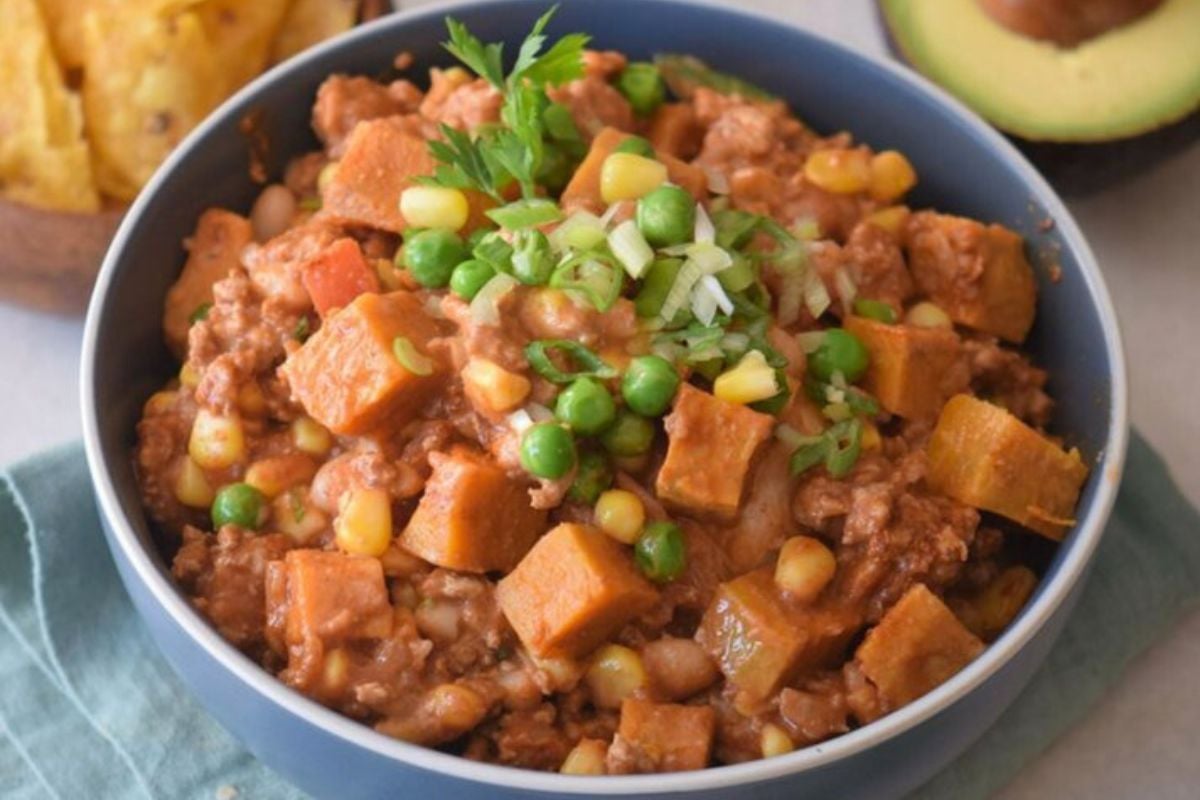 Sweet Potato and Turkey Chili close up look.