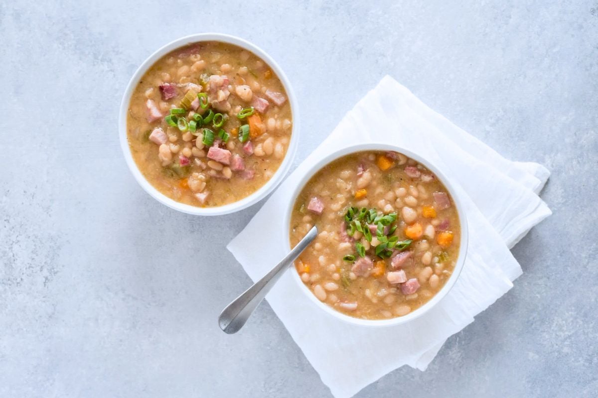 Crock-Pot Ham and Beans overhead view.