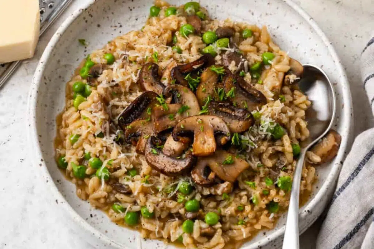 Instant Pot Mushroom Risotto served on a plate.