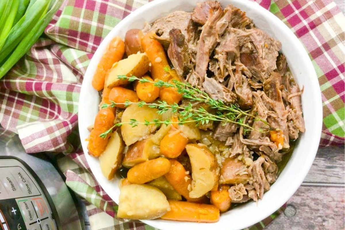 Instant Pot Pot Roast served in a bowl.