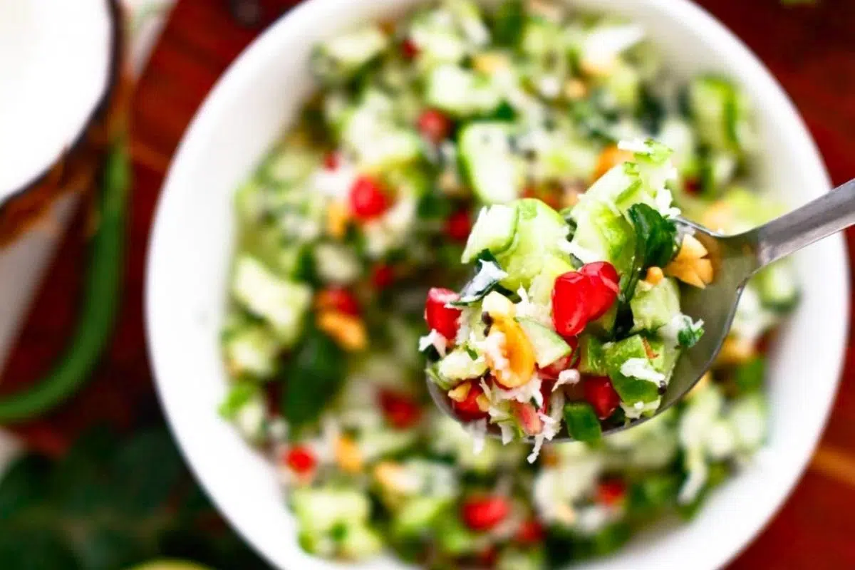 Kakdi Chi Koshimbir (Cucumber Salad) close up look.