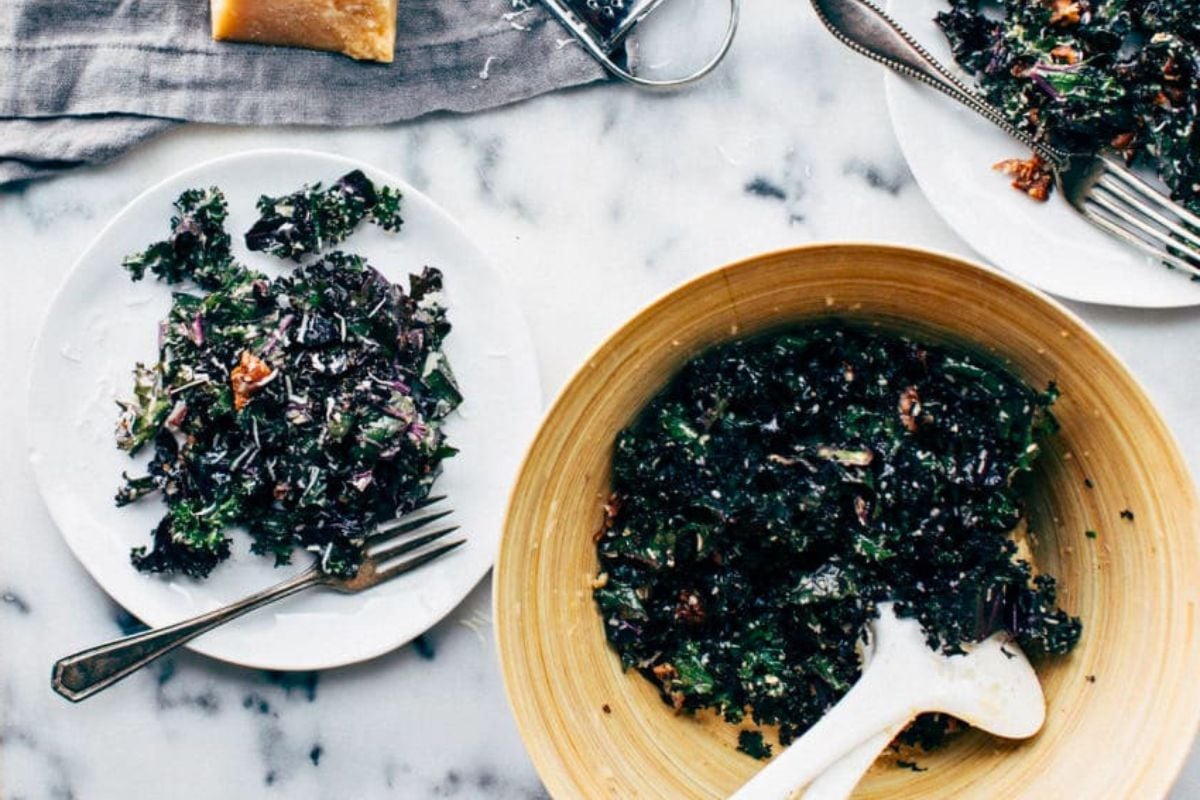 Kale Caesar Salad overhead view.