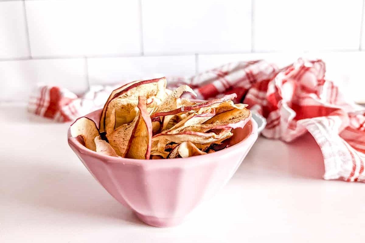 Ninja Foodi Cinnamon Dehydrated Apples in a bowl.