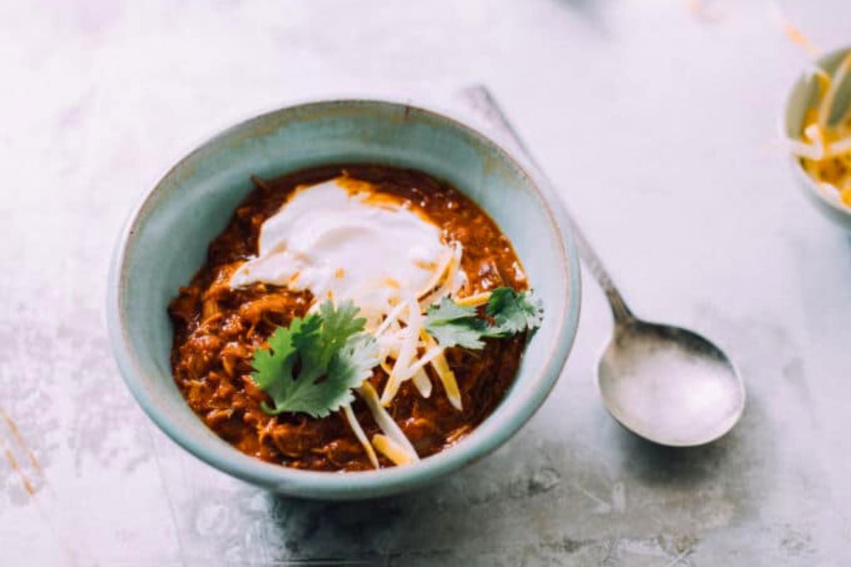 Instant Pot Chicken Chili served in a bowl.