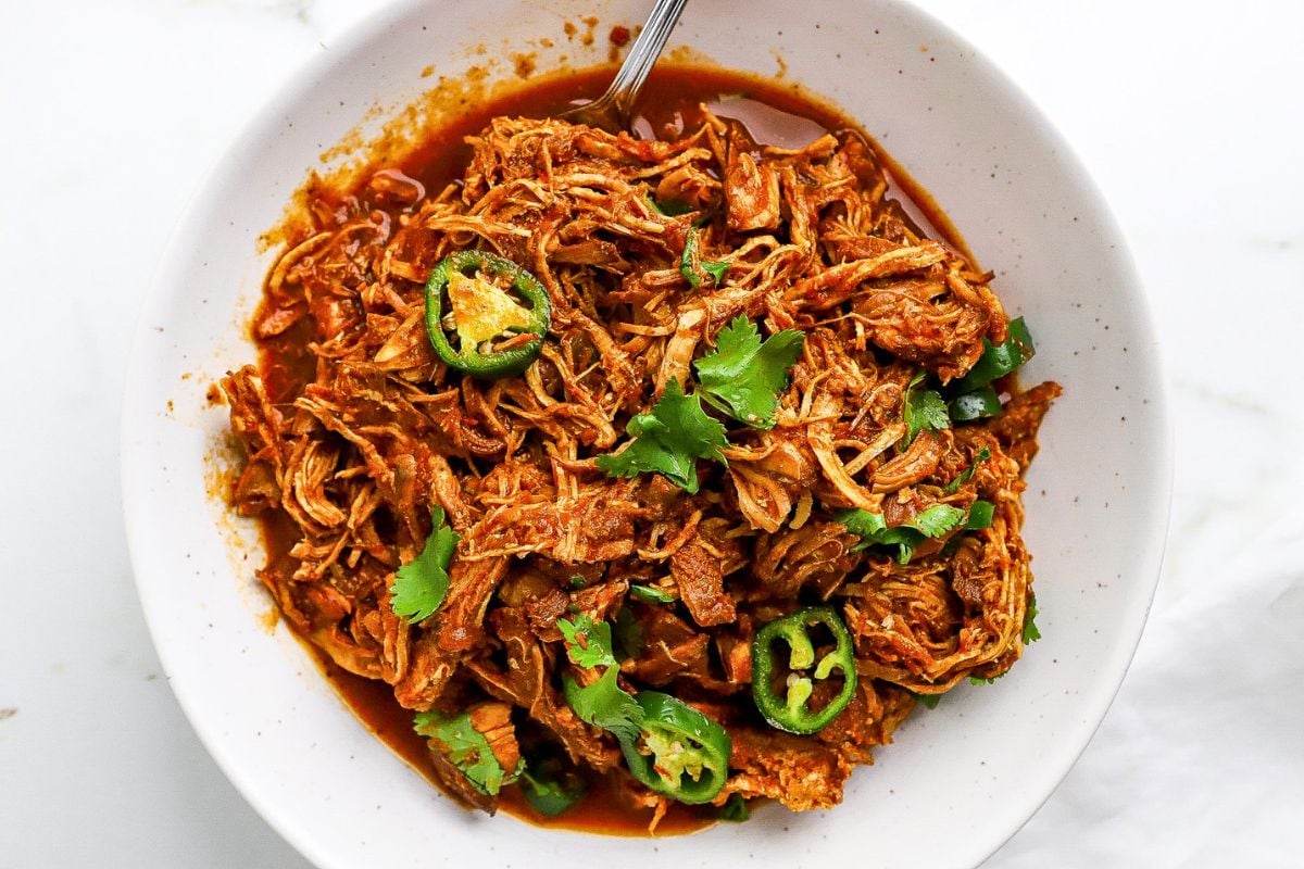Slow Cooker Salsa Chicken in a bowl.