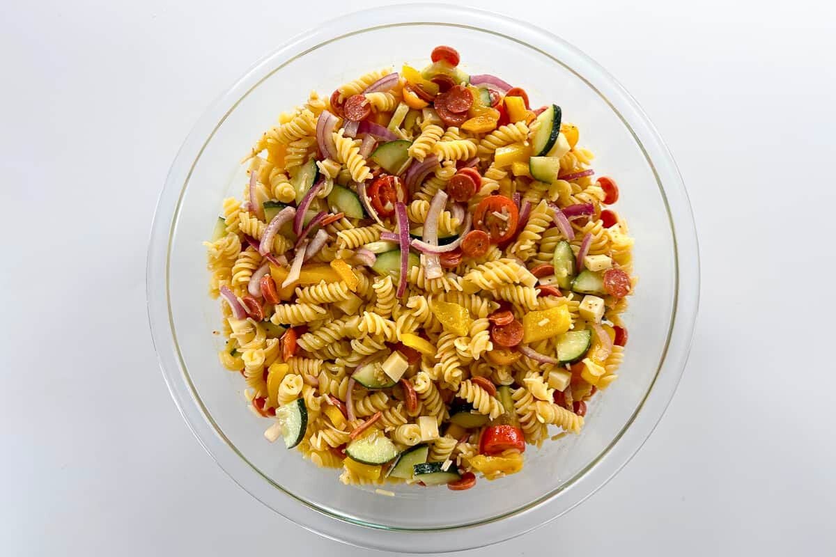 Olive Garden Supreme Pasta Salad in a bowl.