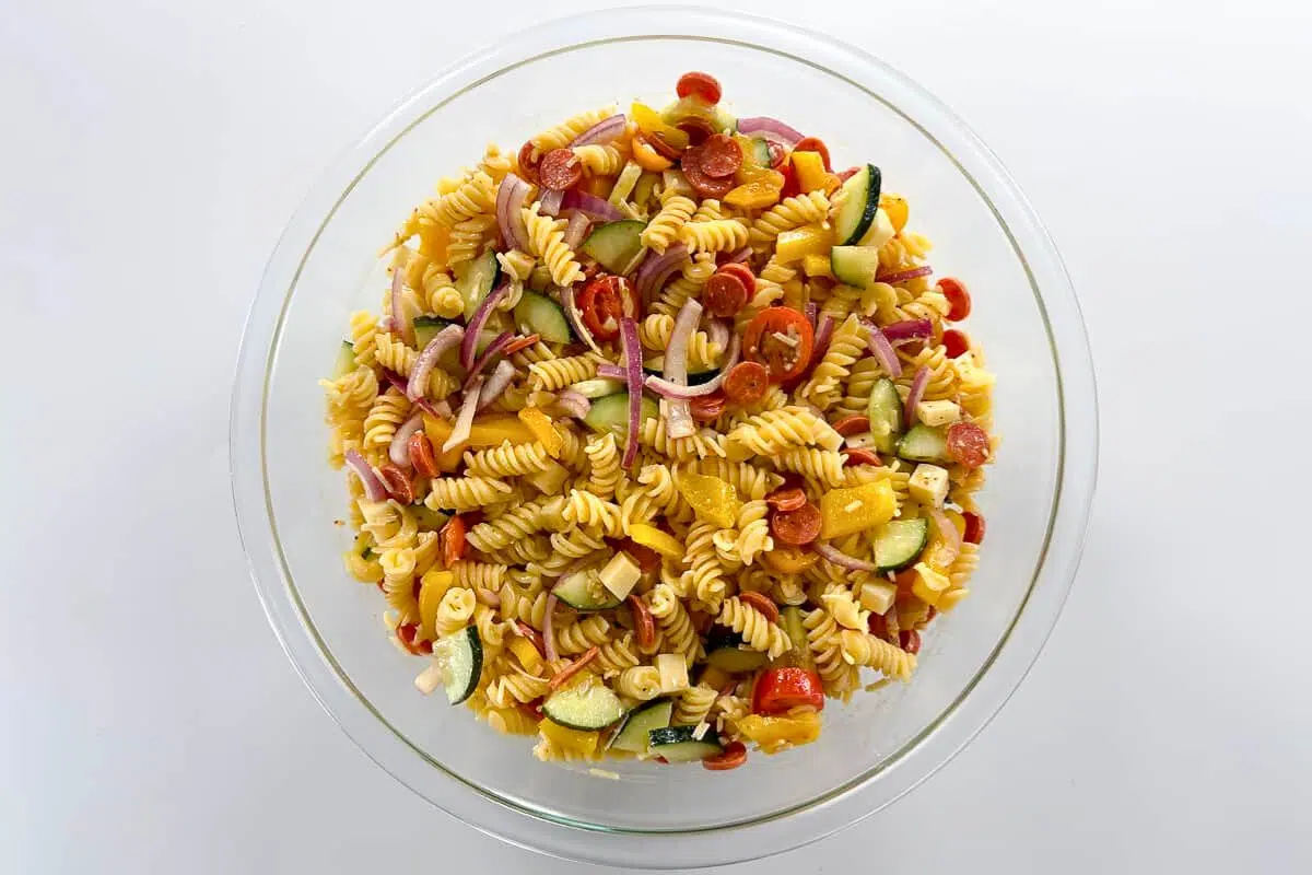 Olive Garden Supreme Pasta Salad in a bowl.