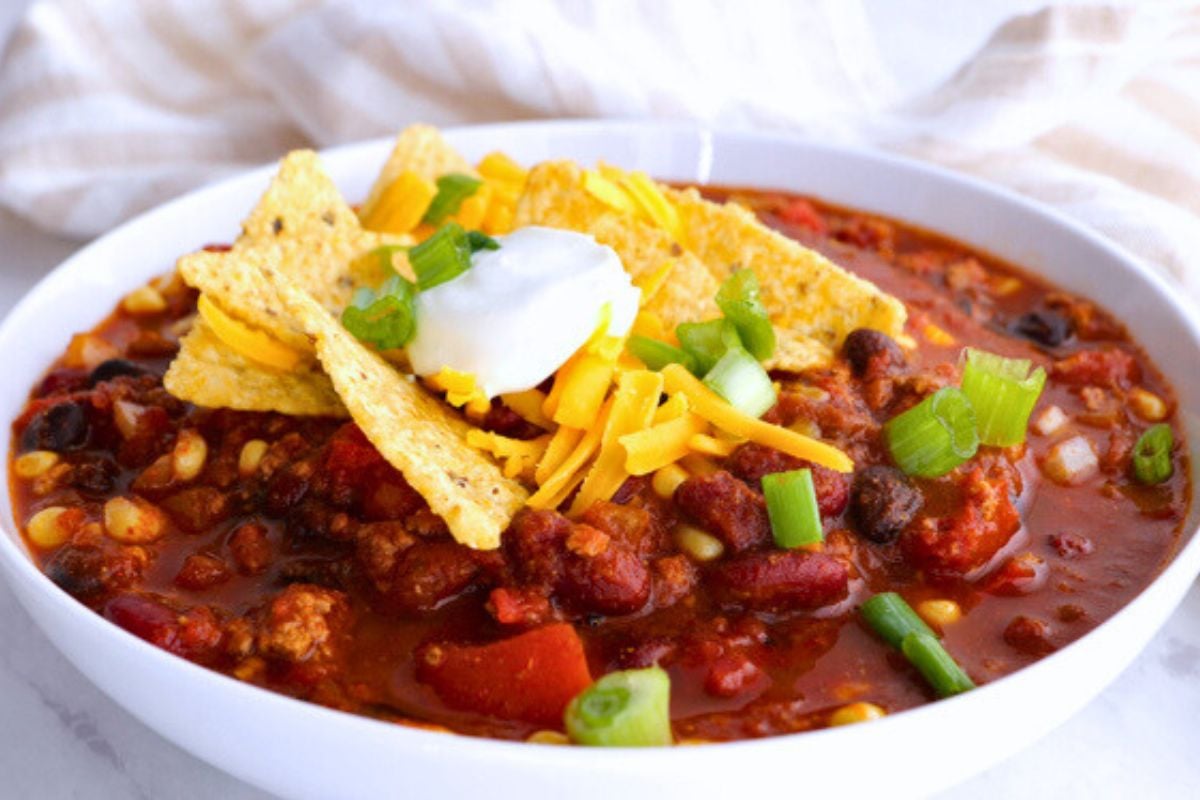 Slow Cooker Turkey Chili in a bowl.
