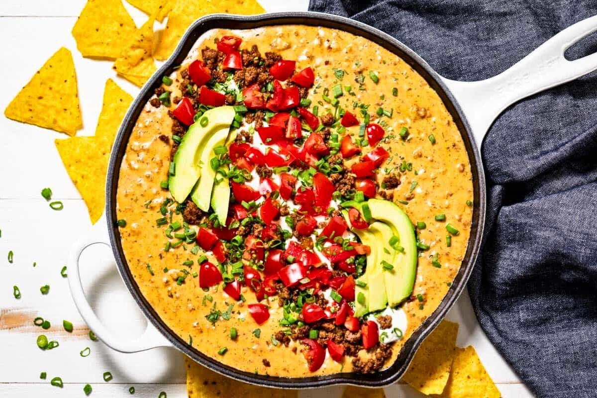 Beef Queso Dip overhead view.