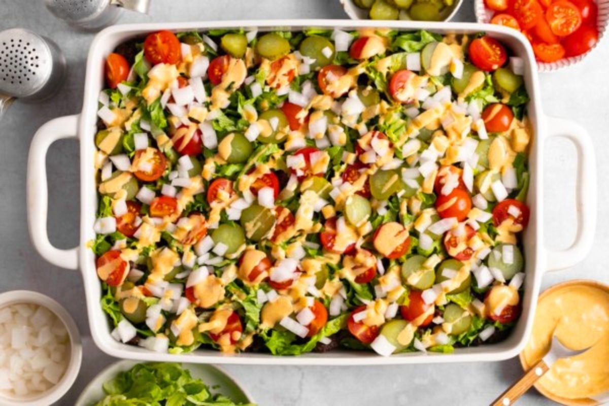 30-Minute Big Mac Casserole in a baking dish.