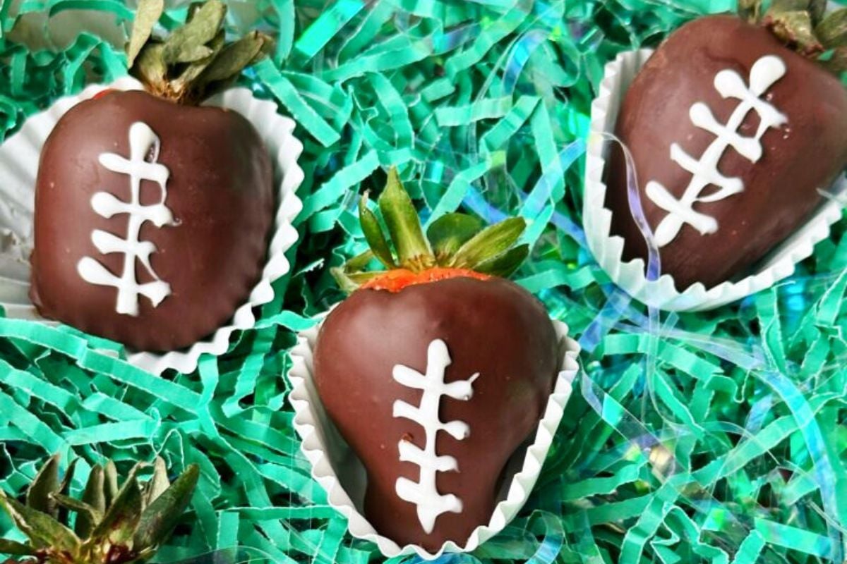 Football Strawberries close up look.