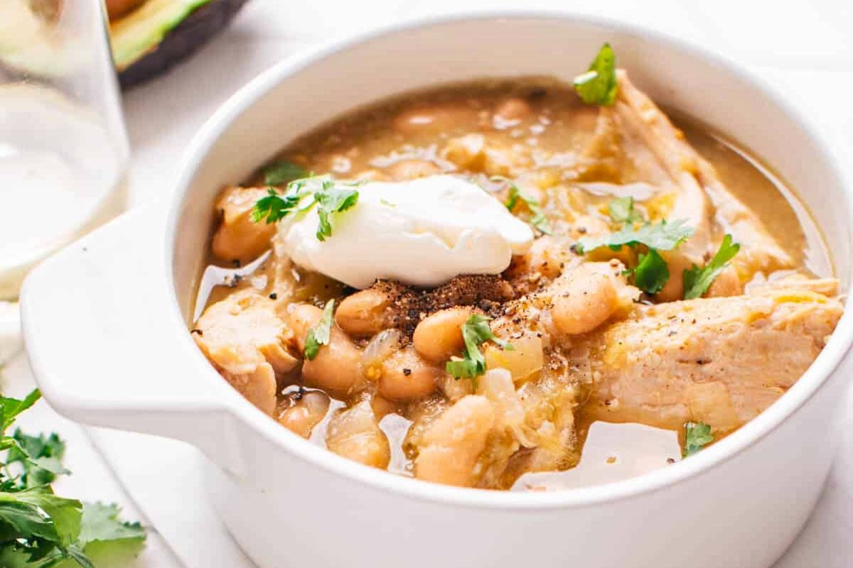 Green Chicken Chili in a bowl.