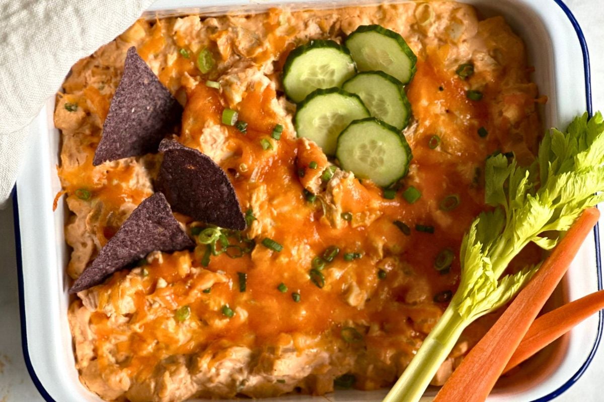 Hot and Spicy Buffalo Chicken Dip close up look.