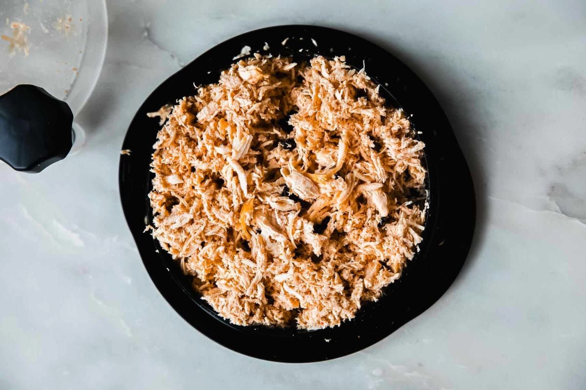 Instant Pot Pulled Chicken overhead view.