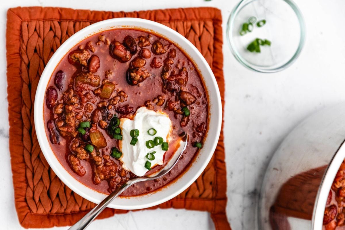 Instant Pot Wendy’s Chili overhead view.
