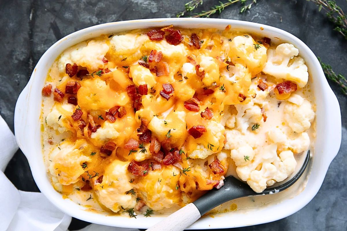 Cauliflower with Bacon overhead view.