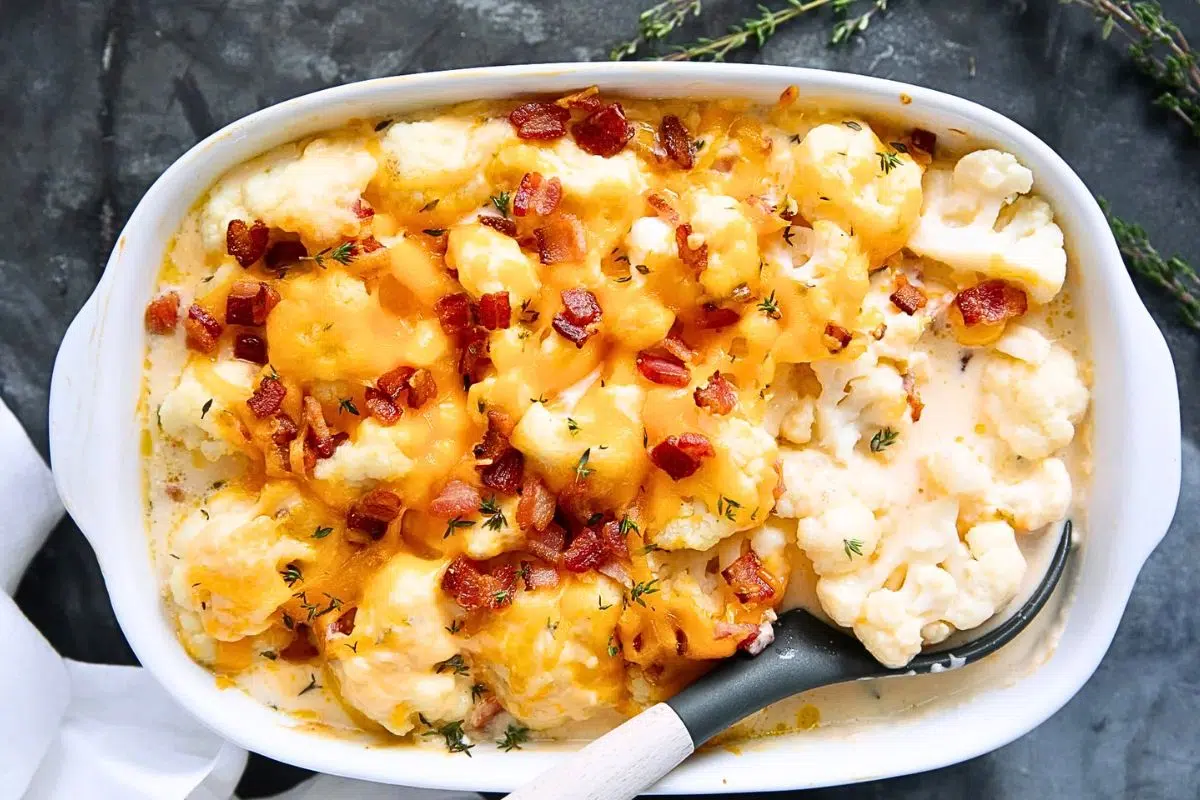 Cauliflower with Bacon overhead view.