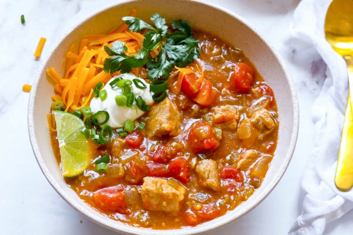 Pork Green Chili in a bowl.