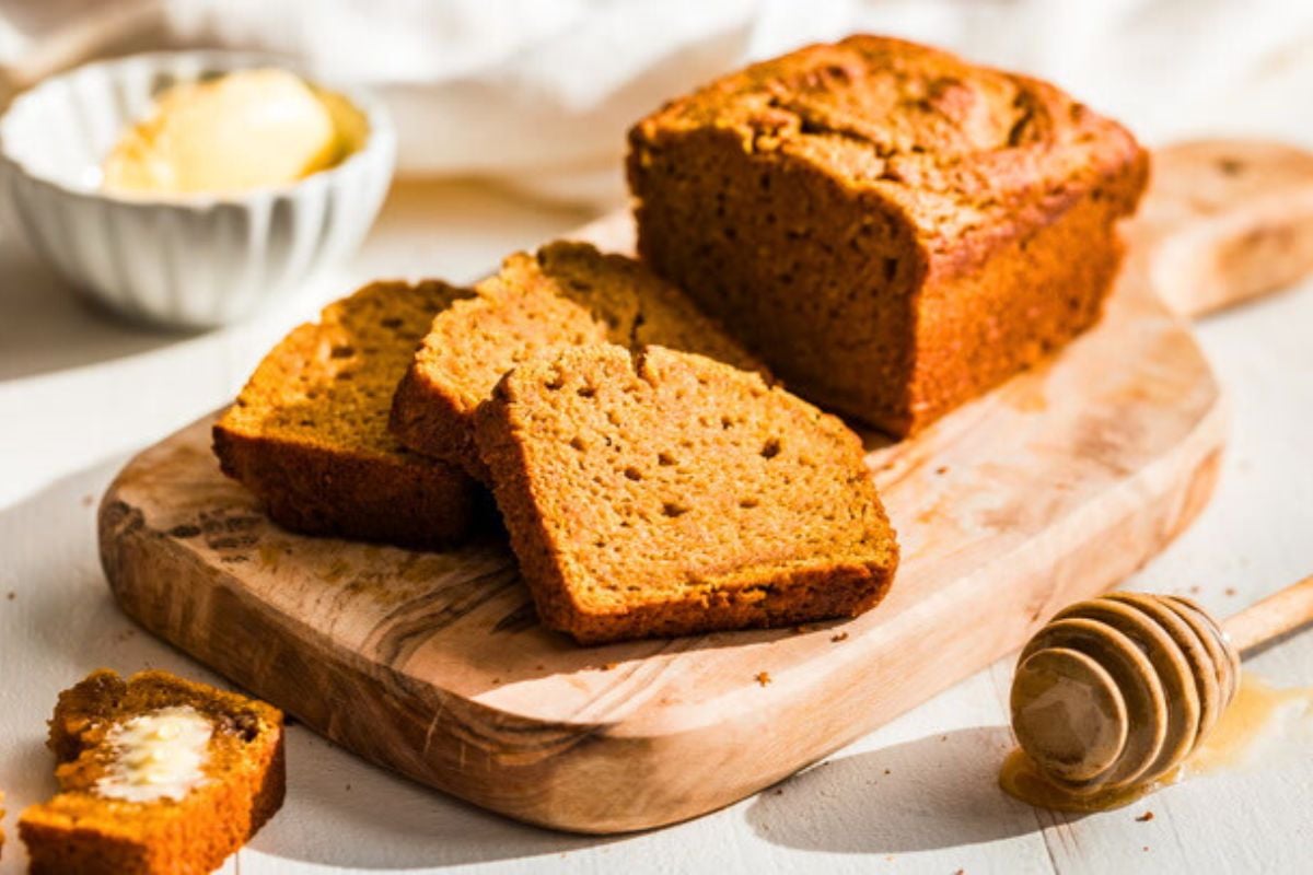 Pumpkin Bread on a chopping board.