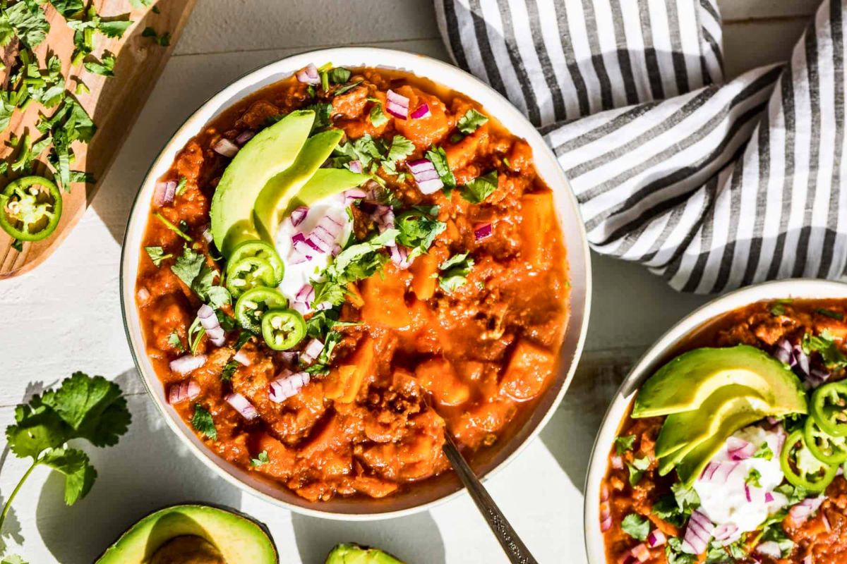 Slow Cooker Whole30 Chili overhead view.