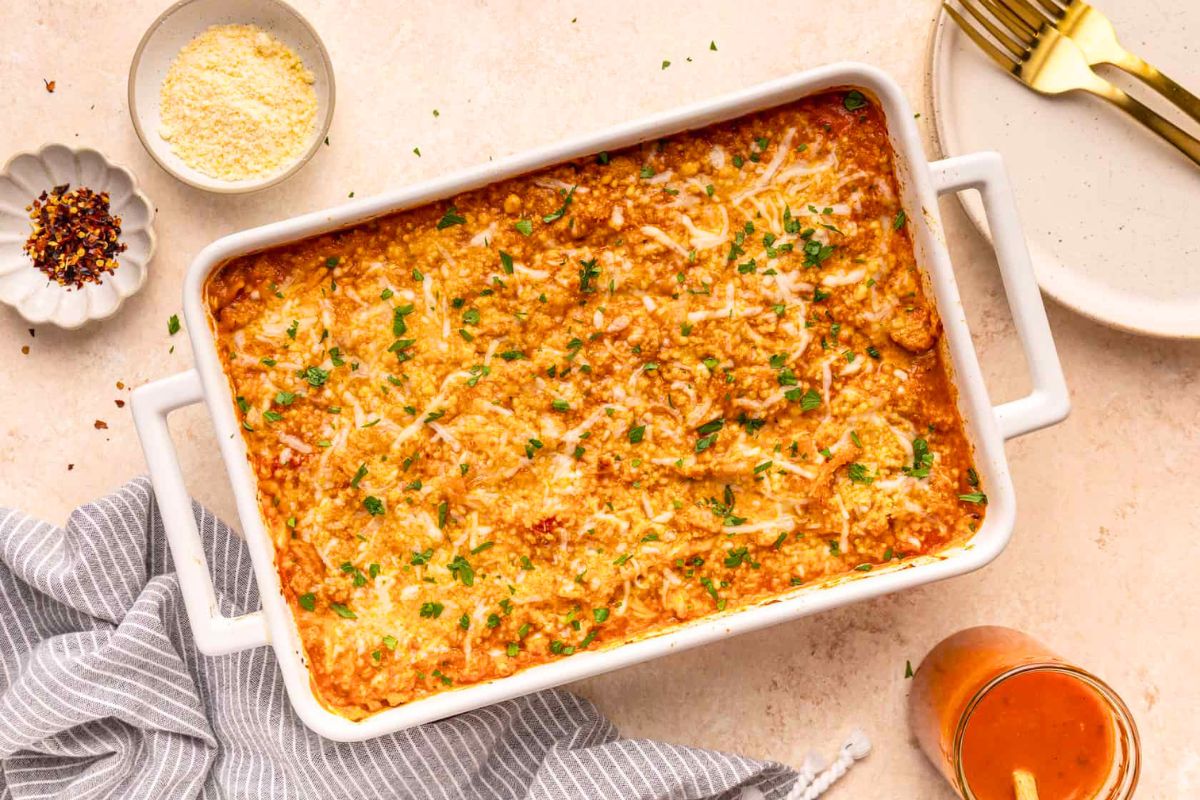 Spaghetti Squash Casserole overhead view.
