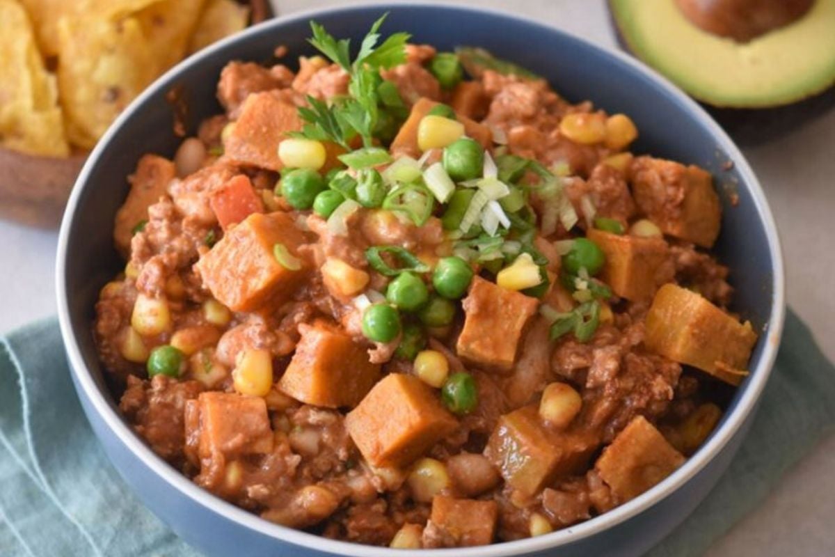 Sweet Potato and Turkey Chili in a bowl.
