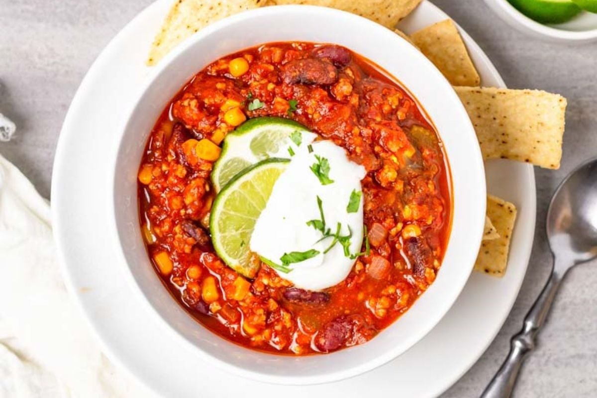 Taco Chili in a bowl.