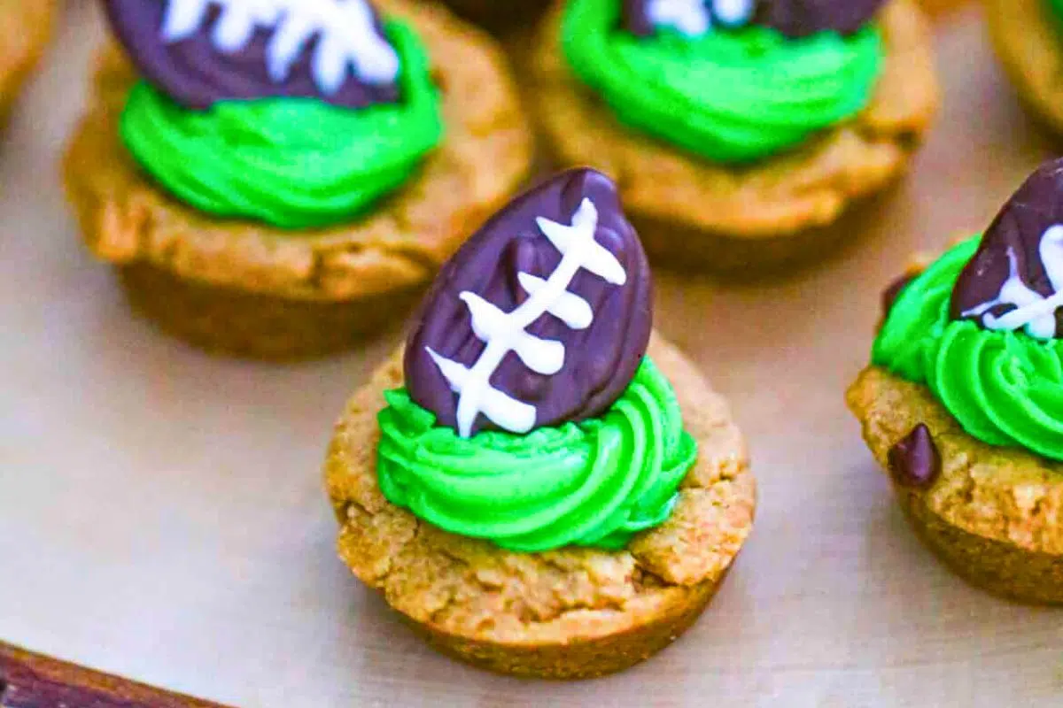 Vegan Football Peanut Butter Cookie Cup Treats close up look.