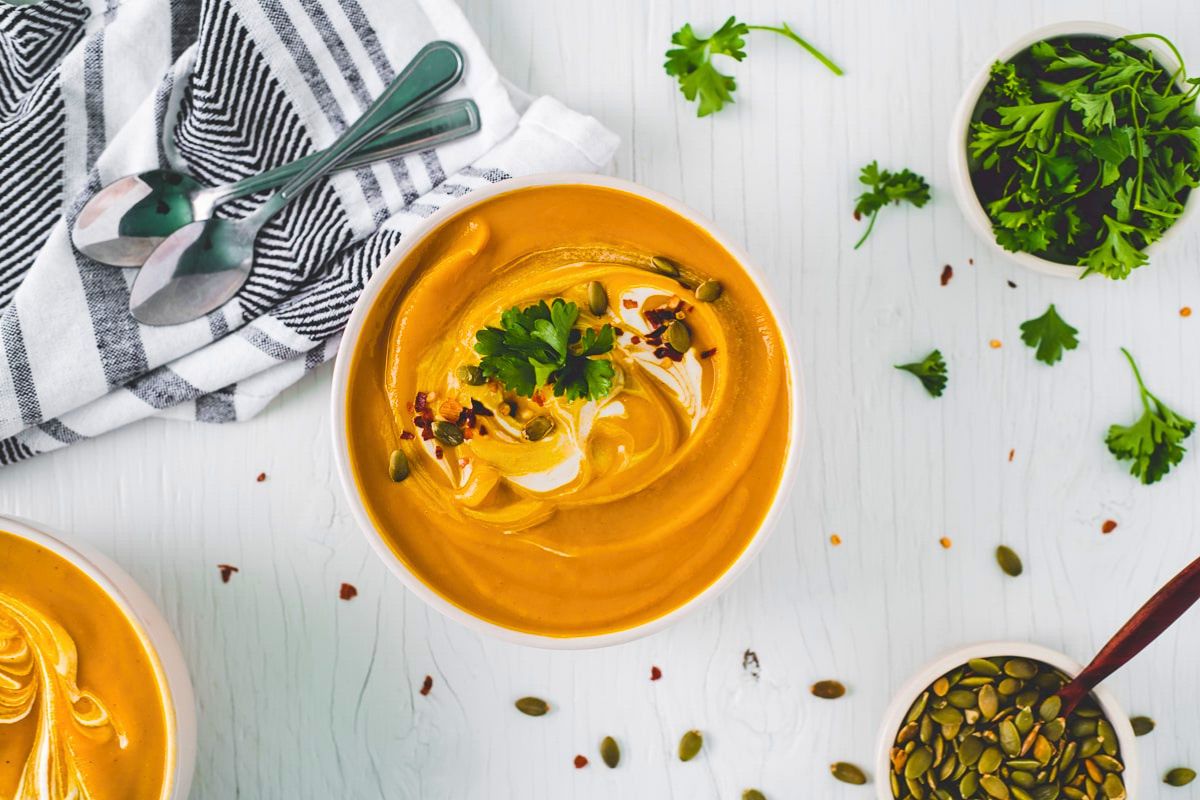 Roasted Butternut Squash Soup overhead view.