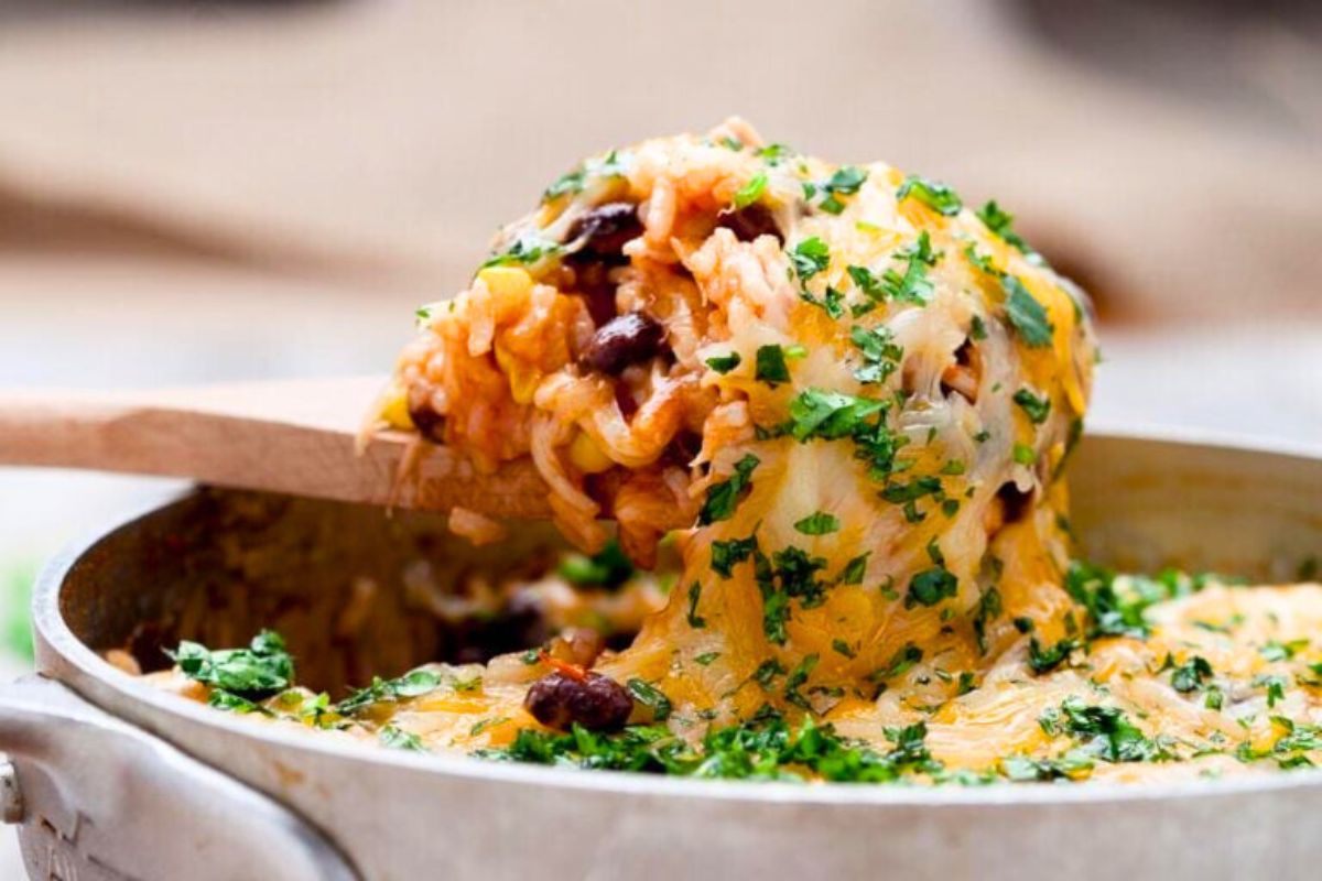 Mexican Chicken and Rice Casserole close up look.