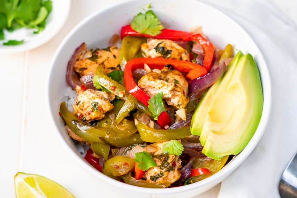 Baked Chicken Fajitas in a bowl.