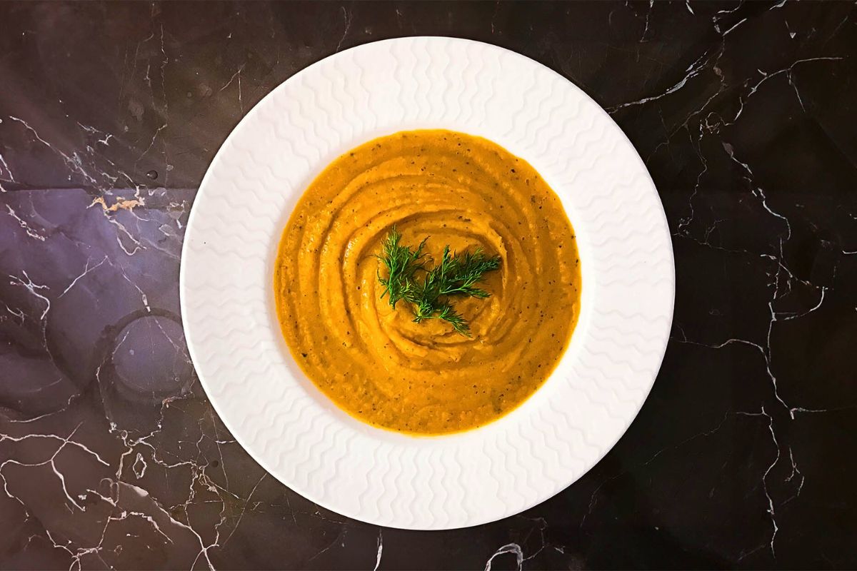 Yellow Cream Soup overhead view.