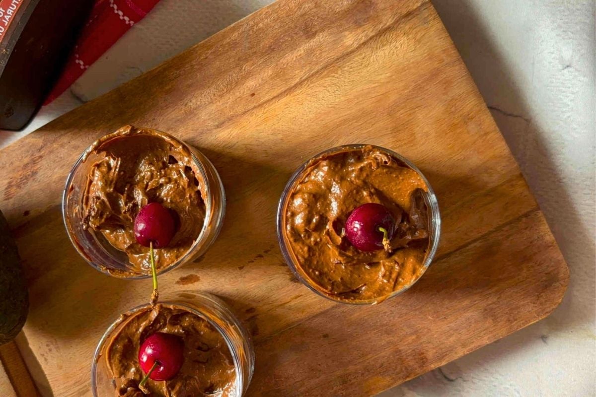 Vegan Avocado Chocolate Mousse overhead view.