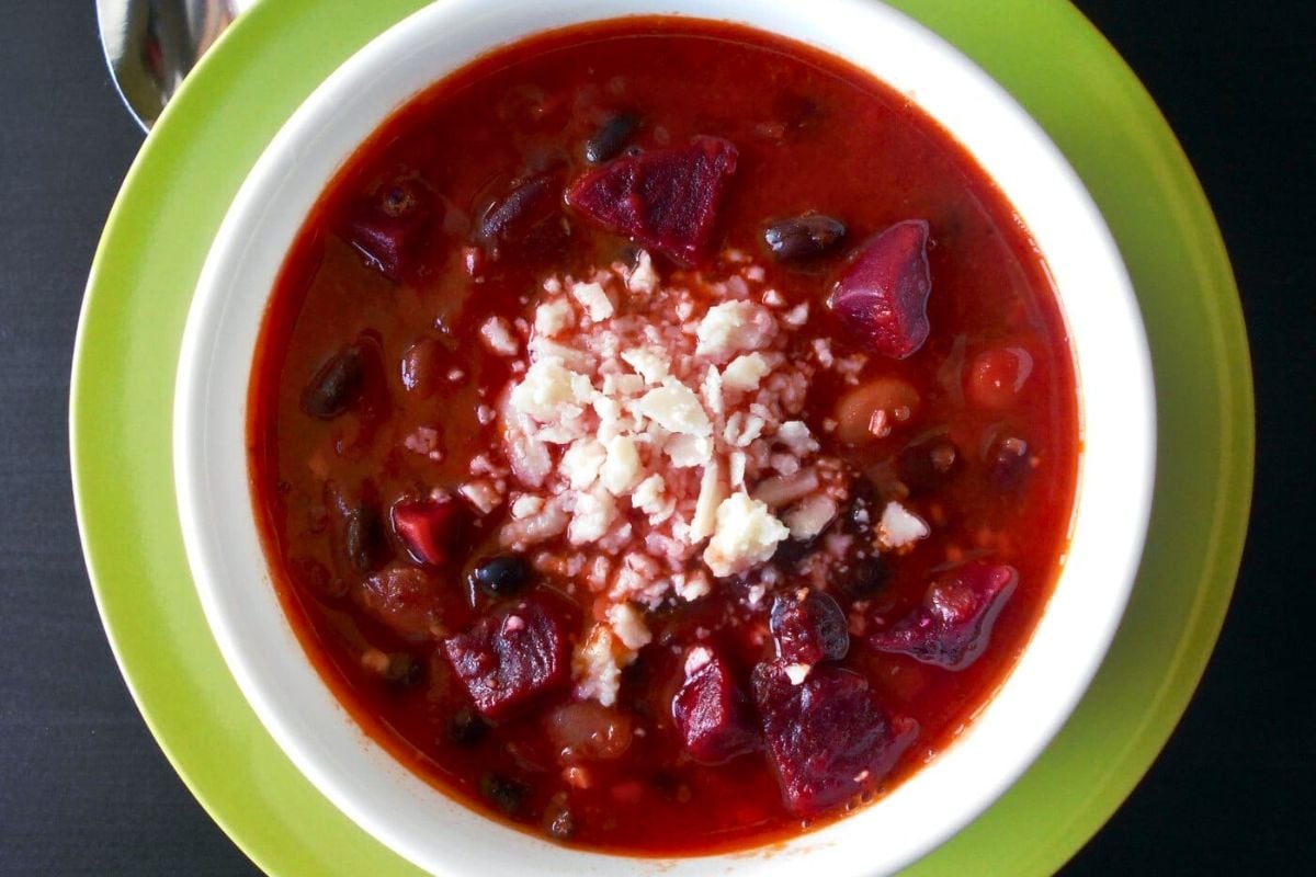 Vegetarian Beet Chili in a bowl.