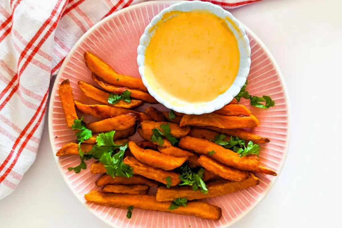 Aioli Sweet Potato Fries on a plate.